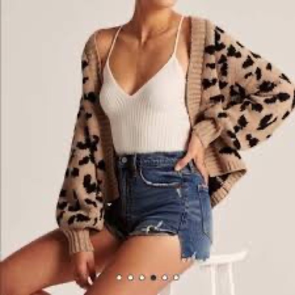 Abercrombie & Fitch Clueless Preppy Leopard Print Cardigan S Balloon Mob Wife - Picture 1 of 7